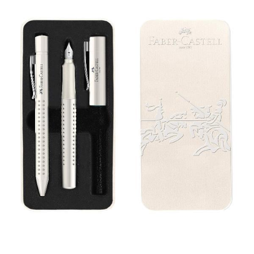 FABER CASTELL GRIP EDITION SET DA SCRITTURA PENNA A SFERA E PENNA STILOGRAFICA BIANCO CONFEZIONE REGALO